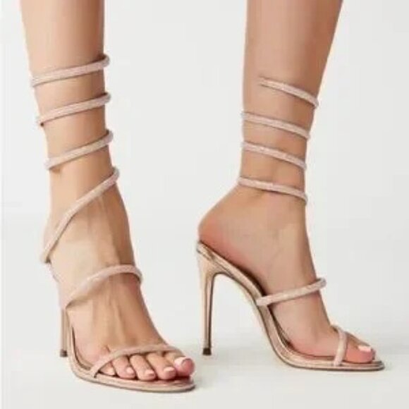 Steve Madden Rhinestone‎ Exotica Ankle Wrap Stiletto Dress Sandals SZ 8.5 - Picture 1 of 7
